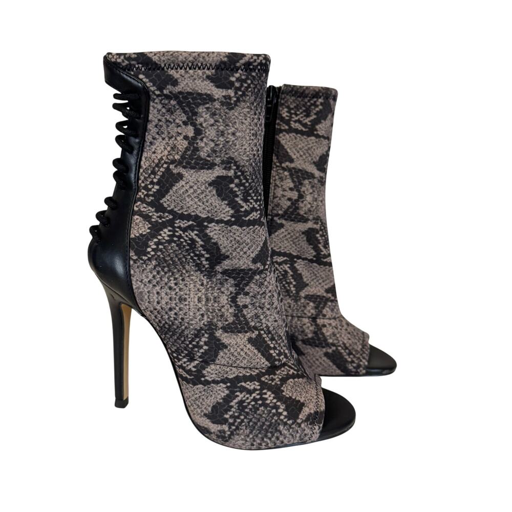 Aldo Ankle Boots Size 5 Black Peep Toe Animal Snakeskin Party Elegant Boho Glam